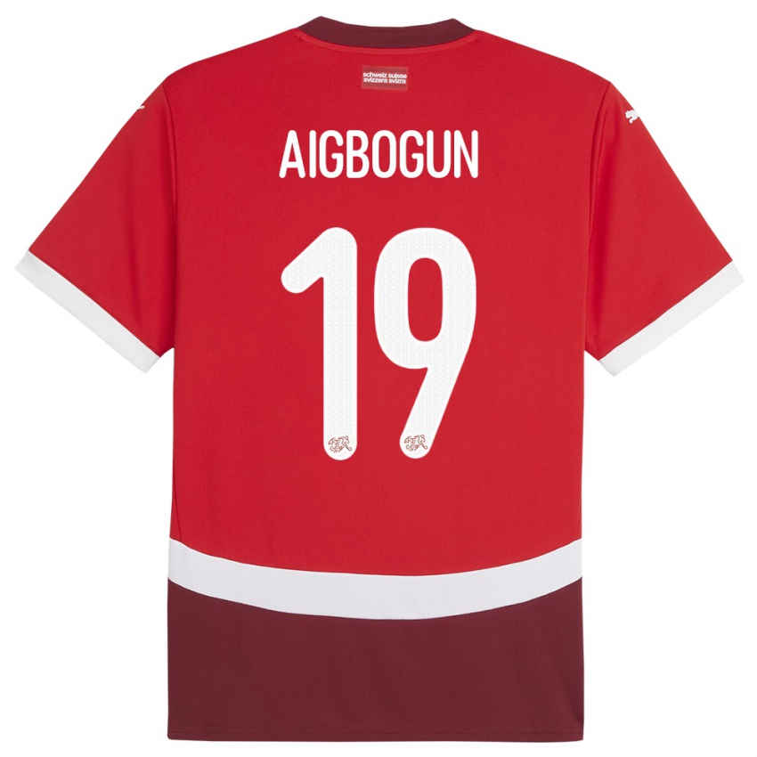 Kinder Schweiz Eseosa Aigbogun #19 Rot Heimtrikot Trikot 24-26 T-Shirt Belgien