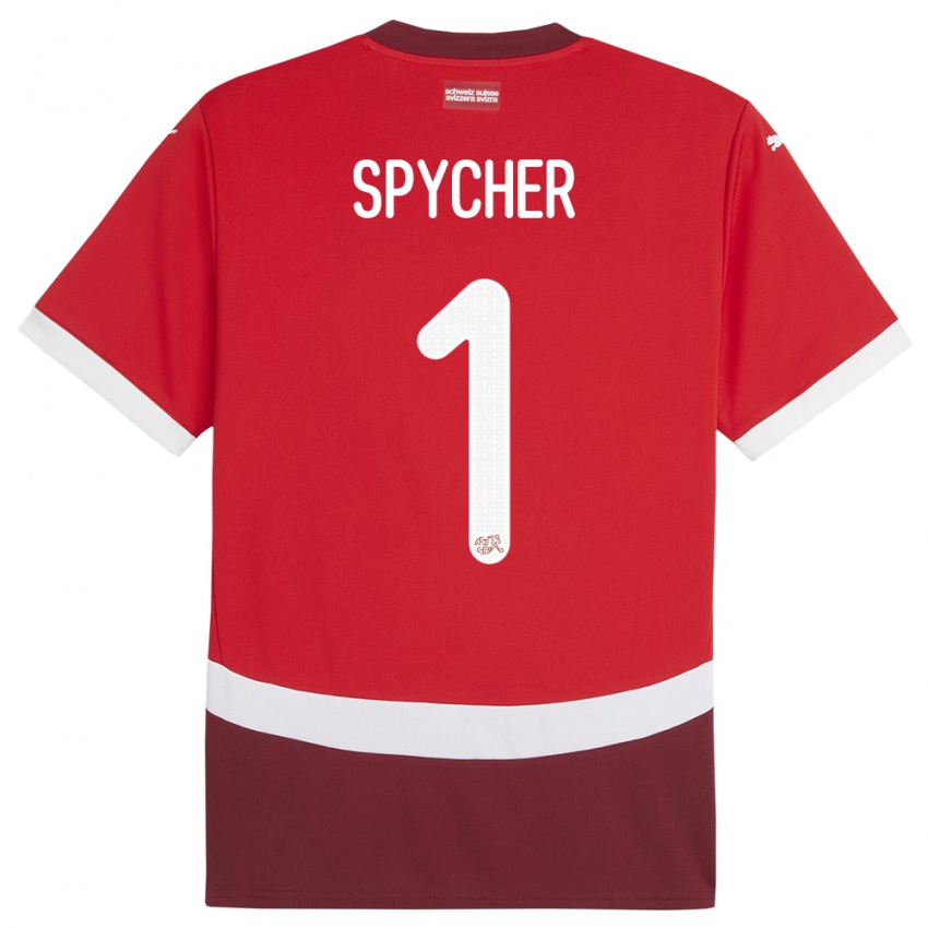 Kinder Schweiz Tim Spycher #1 Rot Heimtrikot Trikot 24-26 T-Shirt Belgien