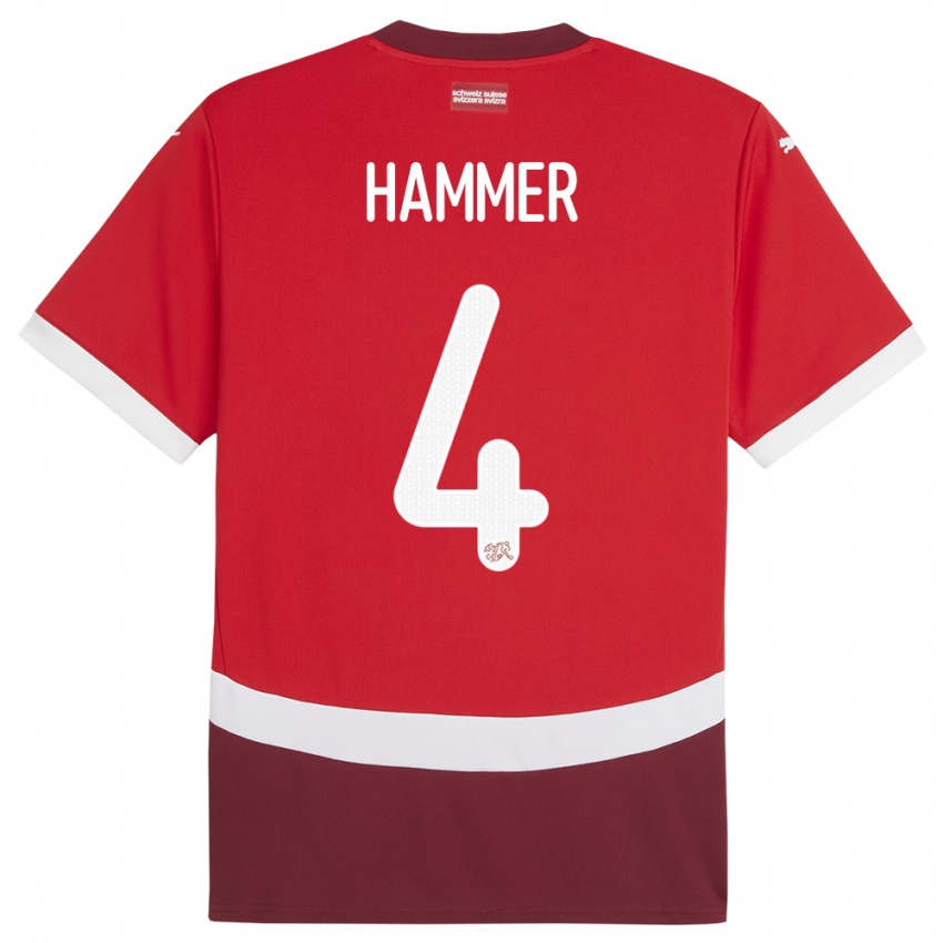 Kinderen Zwitserland Pascal Hammer #4 Rood Thuisshirt Thuistenue 24-26 T-Shirt België