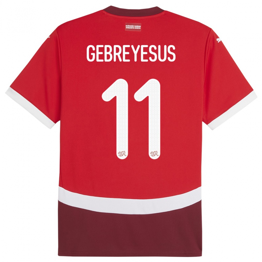 Enfant Maillot Suisse Esey Gebreyesus #11 Rouge Tenues Domicile 24-26 T-Shirt Belgique