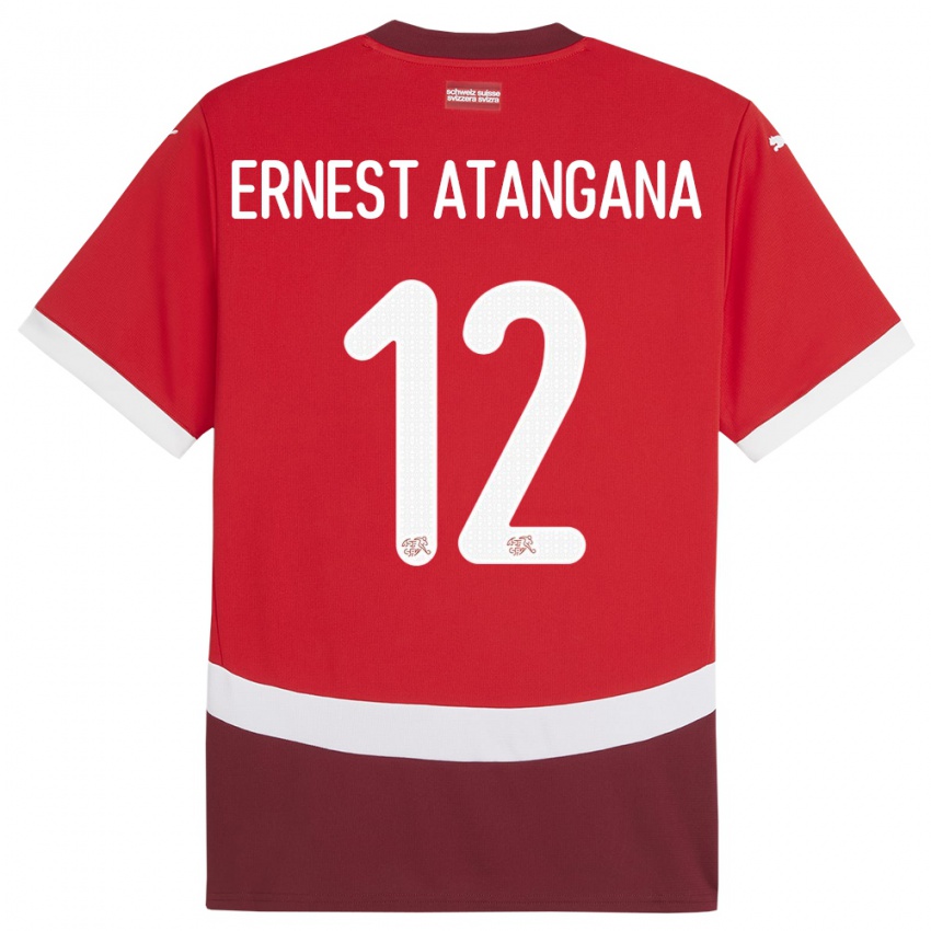 Kinder Schweiz Brian Ernest Atangana #12 Rot Heimtrikot Trikot 24-26 T-Shirt Belgien