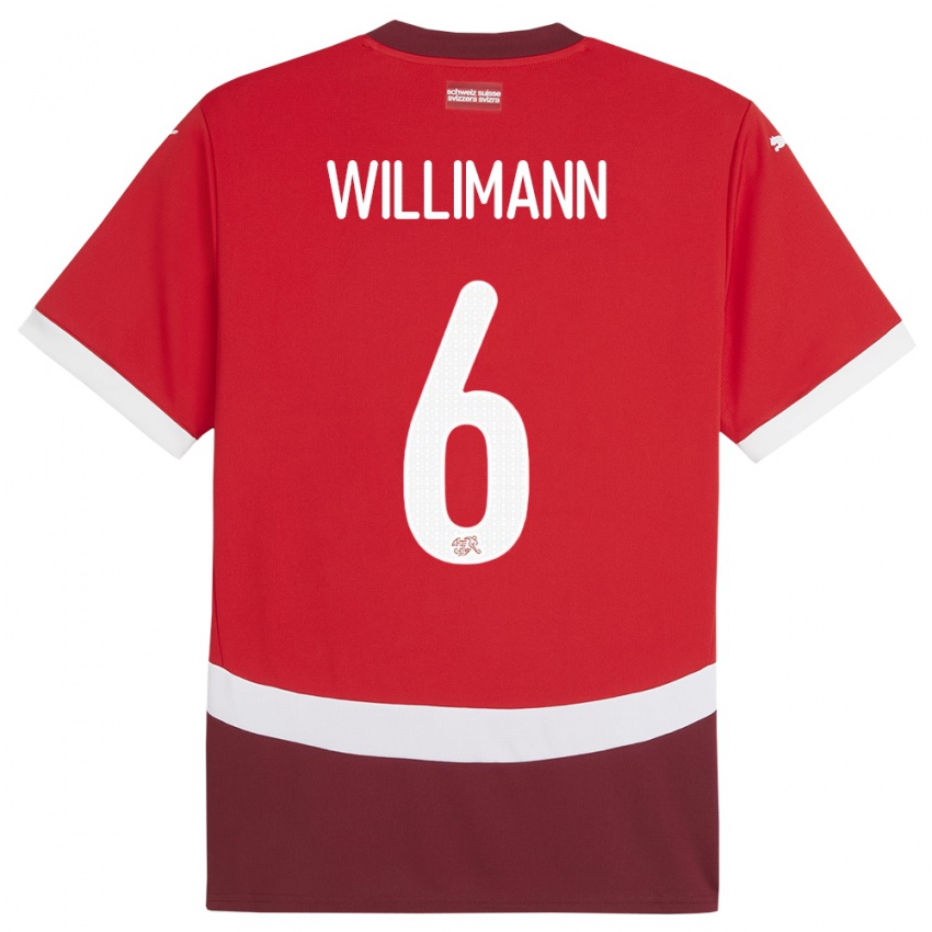 Kinder Schweiz Mauricio Willimann #6 Rot Heimtrikot Trikot 24-26 T-Shirt Belgien