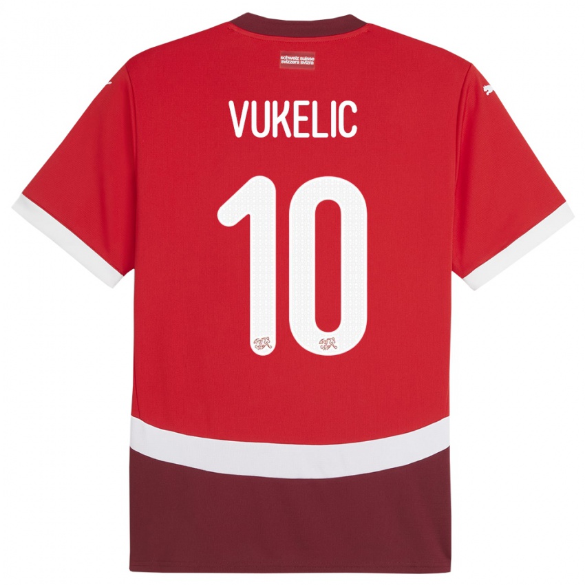 Enfant Maillot Suisse Mile Vukelic #10 Rouge Tenues Domicile 24-26 T-Shirt Belgique