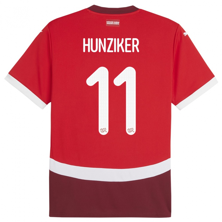 Enfant Maillot Suisse Andrin Hunziker #11 Rouge Tenues Domicile 24-26 T-Shirt Belgique