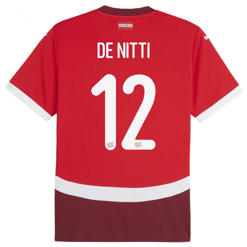 Kinder Schweiz Gianni De Nitti #12 Rot Heimtrikot Trikot 24-26 T-Shirt Belgien