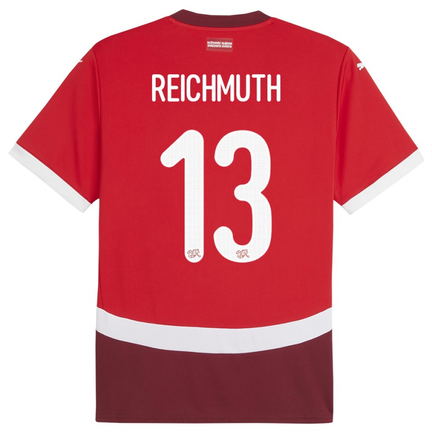 Kinder Schweiz Miguel Reichmuth #13 Rot Heimtrikot Trikot 24-26 T-Shirt Belgien