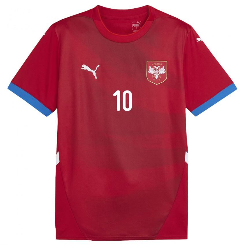 Enfant Maillot Serbie Dusan Tadic #10 Rouge Tenues Domicile 24-26 T-Shirt Belgique