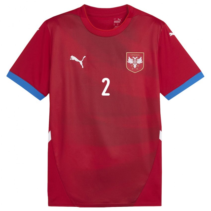 Enfant Maillot Serbie Strahinja Pavlovic #2 Rouge Tenues Domicile 24-26 T-Shirt Belgique