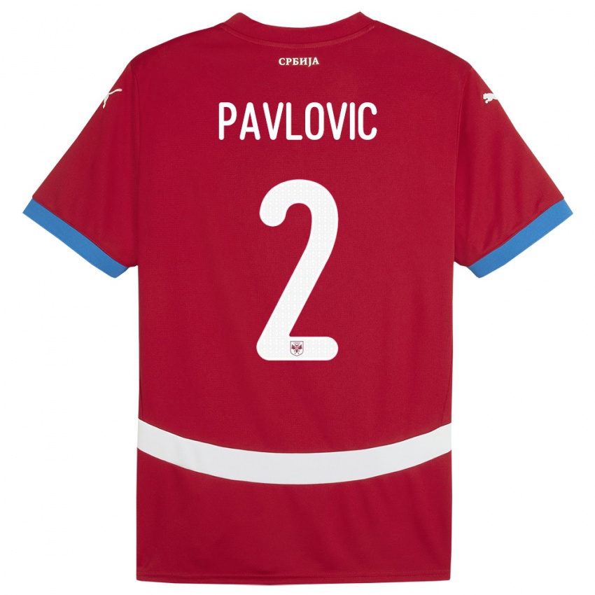 Kinder Serbien Strahinja Pavlovic #2 Rot Heimtrikot Trikot 24-26 T-Shirt Belgien