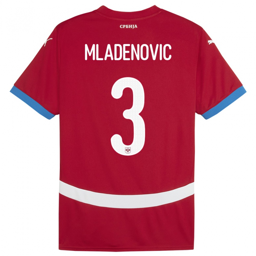 Kinder Serbien Filip Mladenovic #3 Rot Heimtrikot Trikot 24-26 T-Shirt Belgien