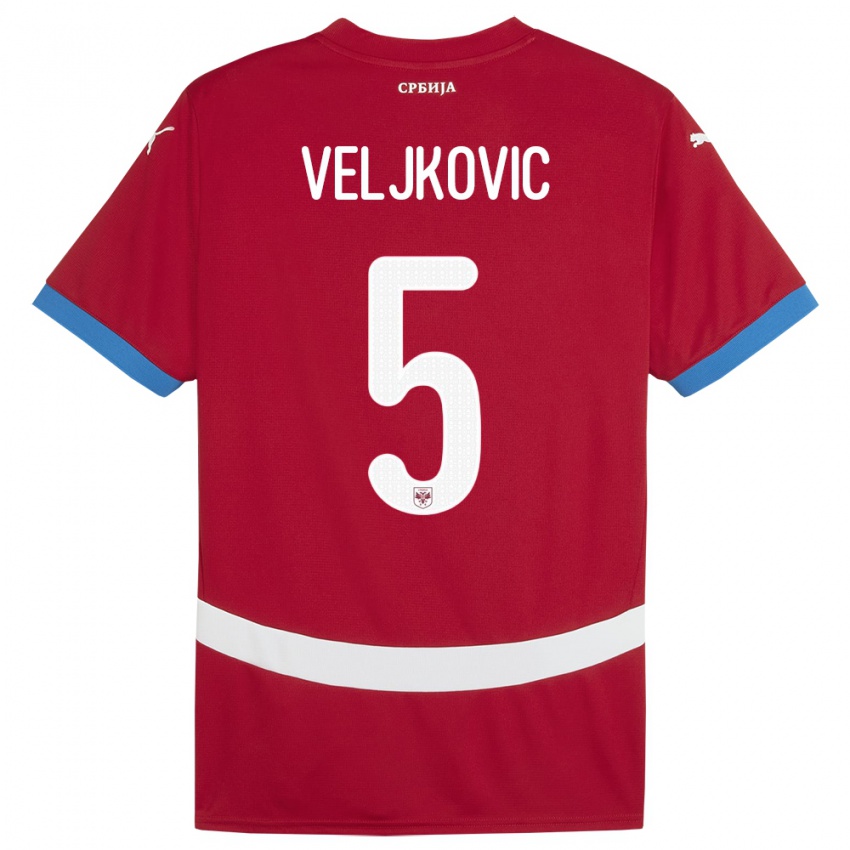 Enfant Maillot Serbie Milos Veljkovic #5 Rouge Tenues Domicile 24-26 T-Shirt Belgique