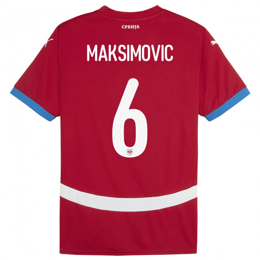 Kinder Serbien Nemanja Maksimovic #6 Rot Heimtrikot Trikot 24-26 T-Shirt Belgien