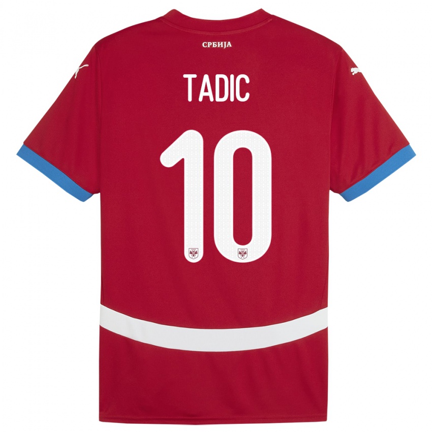 Enfant Maillot Serbie Dusan Tadic #10 Rouge Tenues Domicile 24-26 T-Shirt Belgique