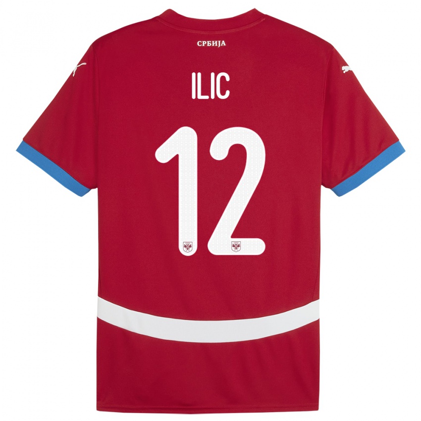 Enfant Maillot Serbie Marko Ilic #12 Rouge Tenues Domicile 24-26 T-Shirt Belgique