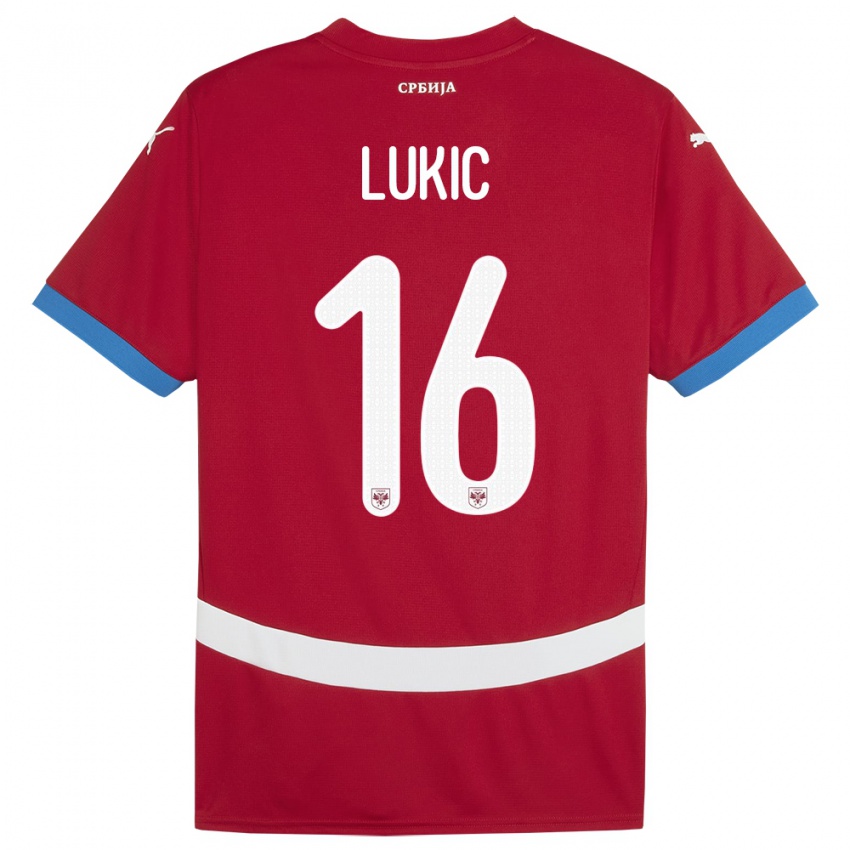 Kinder Serbien Sasa Lukic #16 Rot Heimtrikot Trikot 24-26 T-Shirt Belgien