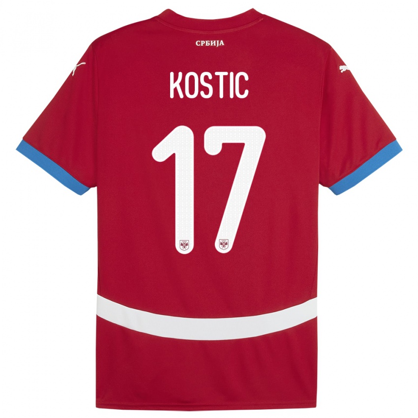Enfant Maillot Serbie Filip Kostic #17 Rouge Tenues Domicile 24-26 T-Shirt Belgique