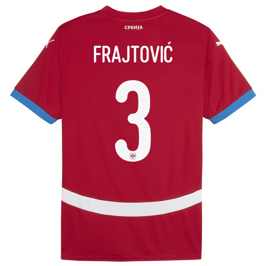 Kinderen Servië Andela Frajtovic #3 Rood Thuisshirt Thuistenue 24-26 T-Shirt België
