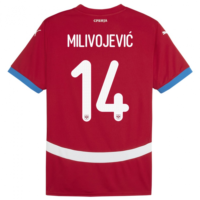 Enfant Maillot Serbie Vesna Milivojevic #14 Rouge Tenues Domicile 24-26 T-Shirt Belgique