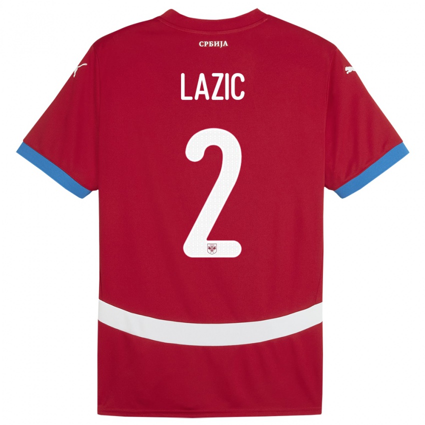 Enfant Maillot Serbie Uros Lazic #2 Rouge Tenues Domicile 24-26 T-Shirt Belgique