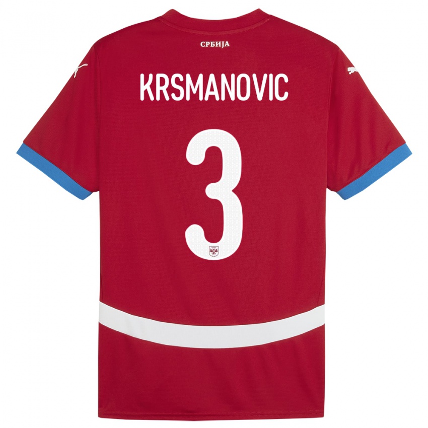 Enfant Maillot Serbie Nemanja Krsmanovic #3 Rouge Tenues Domicile 24-26 T-Shirt Belgique