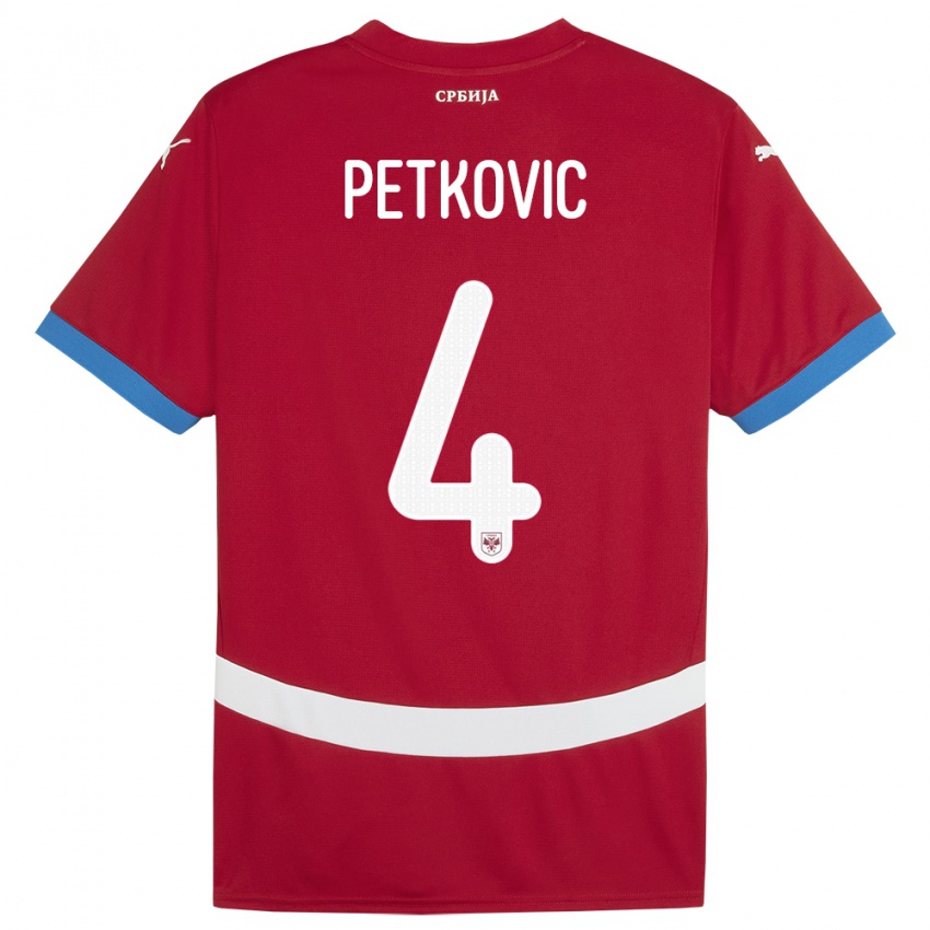 Enfant Maillot Serbie Nikola Petkovic #4 Rouge Tenues Domicile 24-26 T-Shirt Belgique