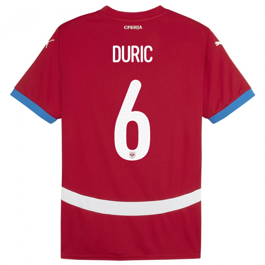 Kinder Serbien Andrej Duric #6 Rot Heimtrikot Trikot 24-26 T-Shirt Belgien