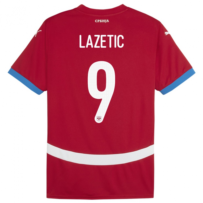 Enfant Maillot Serbie Marko Lazetic #9 Rouge Tenues Domicile 24-26 T-Shirt Belgique