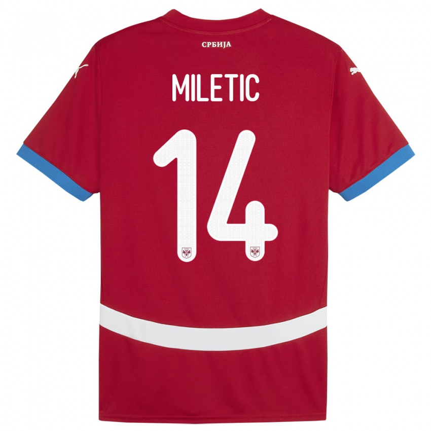 Enfant Maillot Serbie Vladimir Miletic #14 Rouge Tenues Domicile 24-26 T-Shirt Belgique