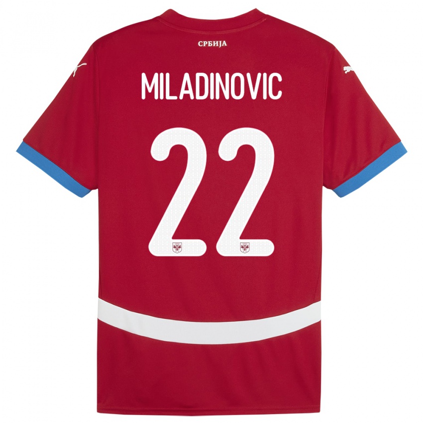 Kinder Serbien Igor Miladinovic #22 Rot Heimtrikot Trikot 24-26 T-Shirt Belgien