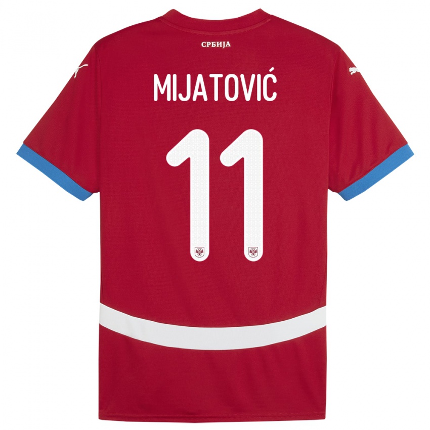 Enfant Maillot Serbie Jovan Mijatovic #11 Rouge Tenues Domicile 24-26 T-Shirt Belgique