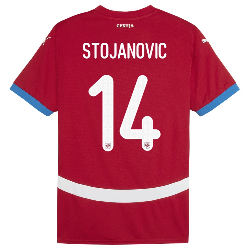 Enfant Maillot Serbie Matija Stojanovic #14 Rouge Tenues Domicile 24-26 T-Shirt Belgique
