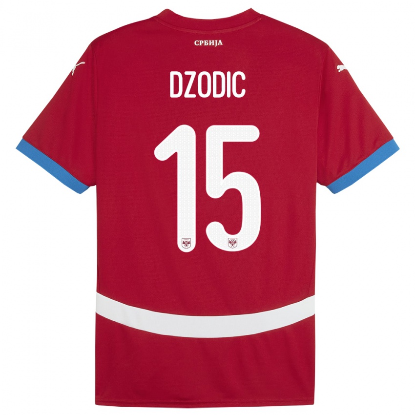 Enfant Maillot Serbie Stefan Dzodic #15 Rouge Tenues Domicile 24-26 T-Shirt Belgique