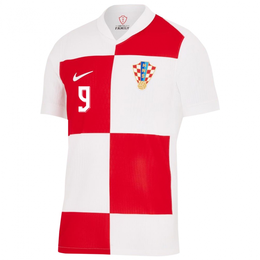 Enfant Maillot Croatie Andrej Kramaric #9 Blanc Rouge Tenues Domicile 24-26 T-Shirt Belgique