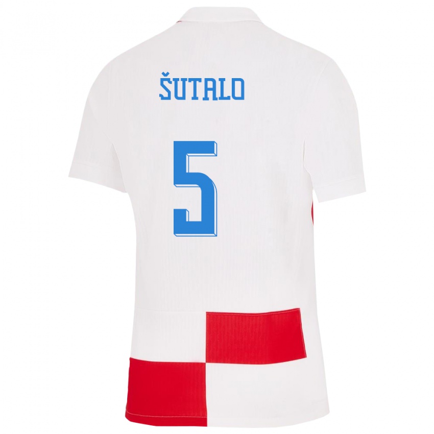 Kinder Kroatien Josip Sutalo #5 Weiß Rot Heimtrikot Trikot 24-26 T-Shirt Belgien