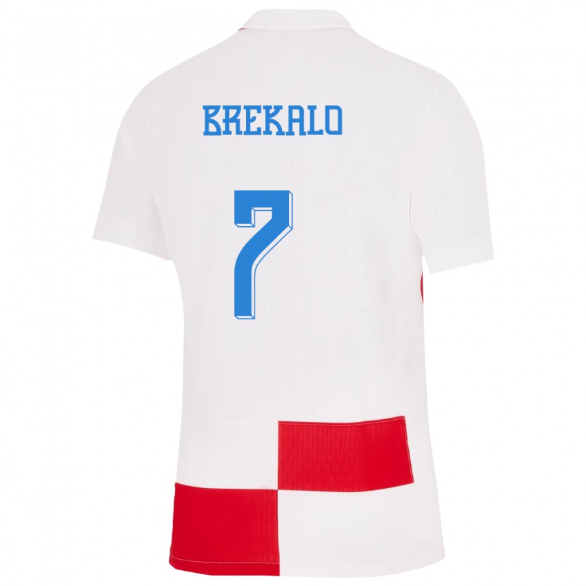 Kinderen Kroatië Josip Brekalo #7 Wit Rood Thuisshirt Thuistenue 24-26 T-Shirt België