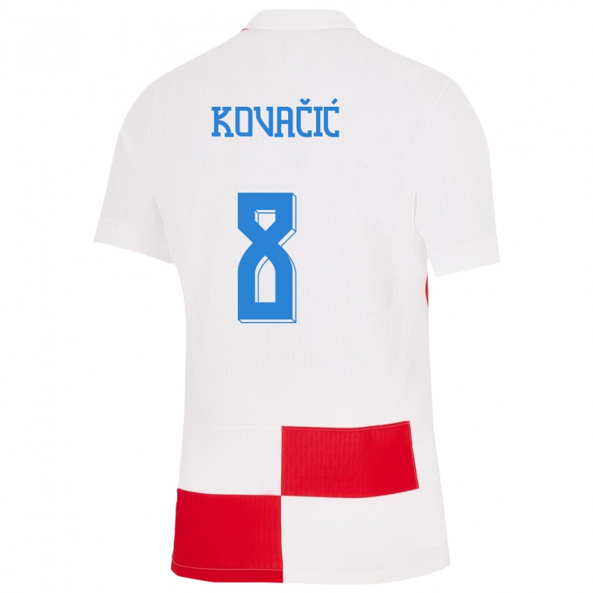 Kinderen Kroatië Mateo Kovacic #8 Wit Rood Thuisshirt Thuistenue 24-26 T-Shirt België