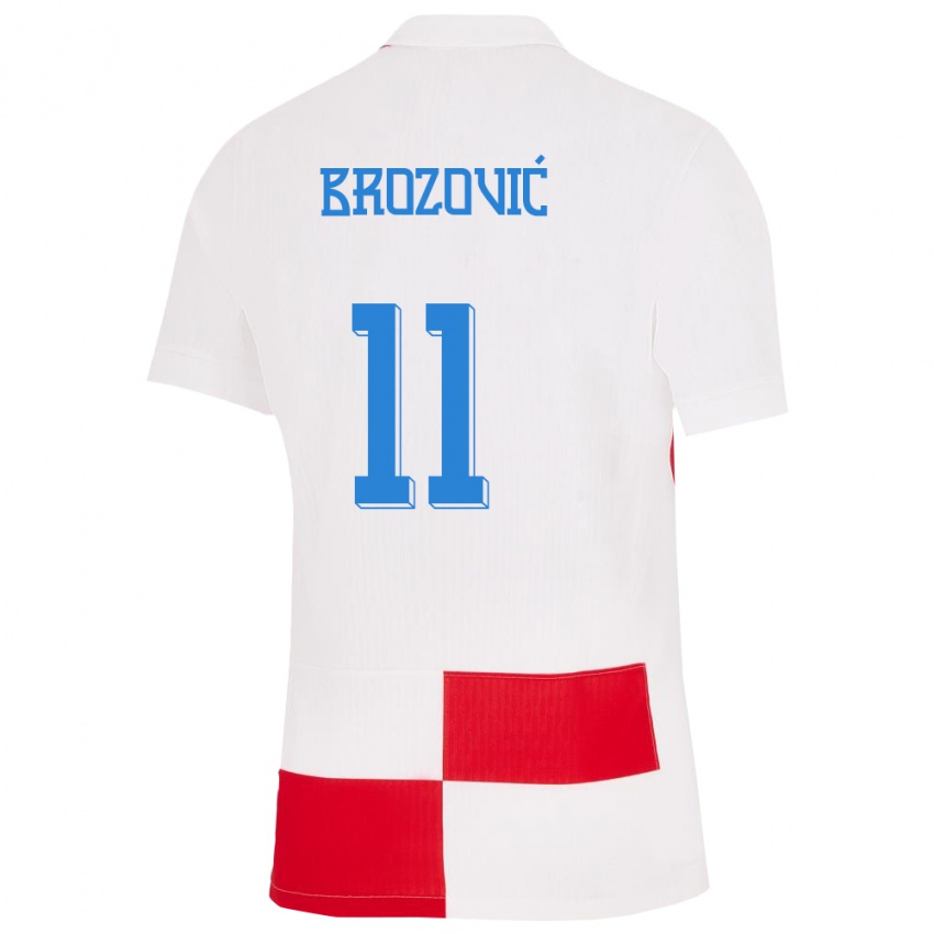 Enfant Maillot Croatie Marcelo Brozovic #11 Blanc Rouge Tenues Domicile 24-26 T-Shirt Belgique