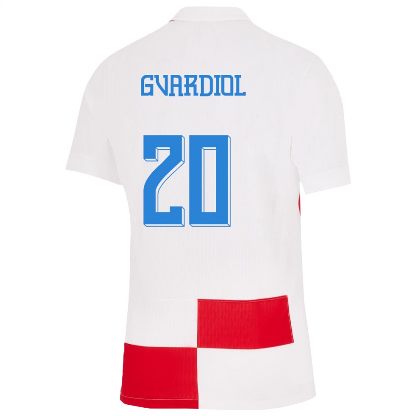 Enfant Maillot Croatie Josko Gvardiol #20 Blanc Rouge Tenues Domicile 24-26 T-Shirt Belgique