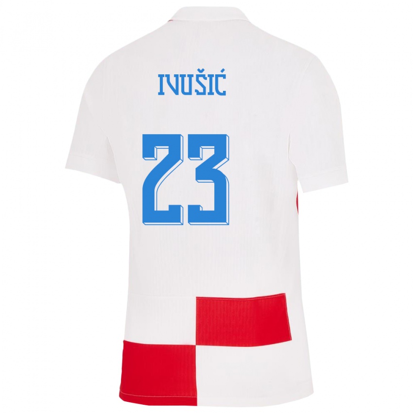 Kinderen Kroatië Ivica Ivusic #23 Wit Rood Thuisshirt Thuistenue 24-26 T-Shirt België