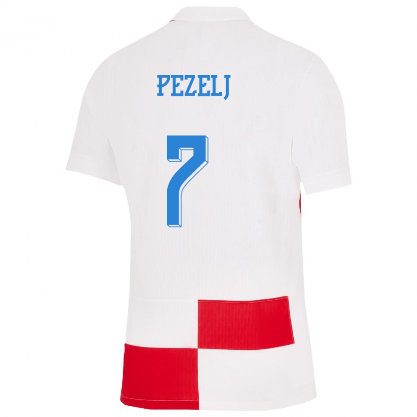 Kinder Kroatien Petra Pezelj #7 Weiß Rot Heimtrikot Trikot 24-26 T-Shirt Belgien