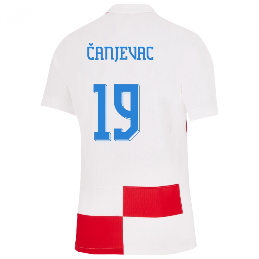 Kinderen Kroatië Janja Canjevac #19 Wit Rood Thuisshirt Thuistenue 24-26 T-Shirt België