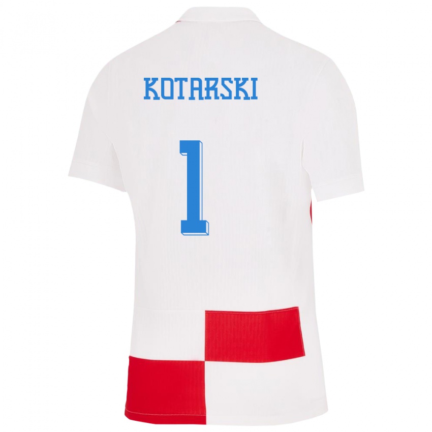 Enfant Maillot Croatie Dominik Kotarski #1 Blanc Rouge Tenues Domicile 24-26 T-Shirt Belgique