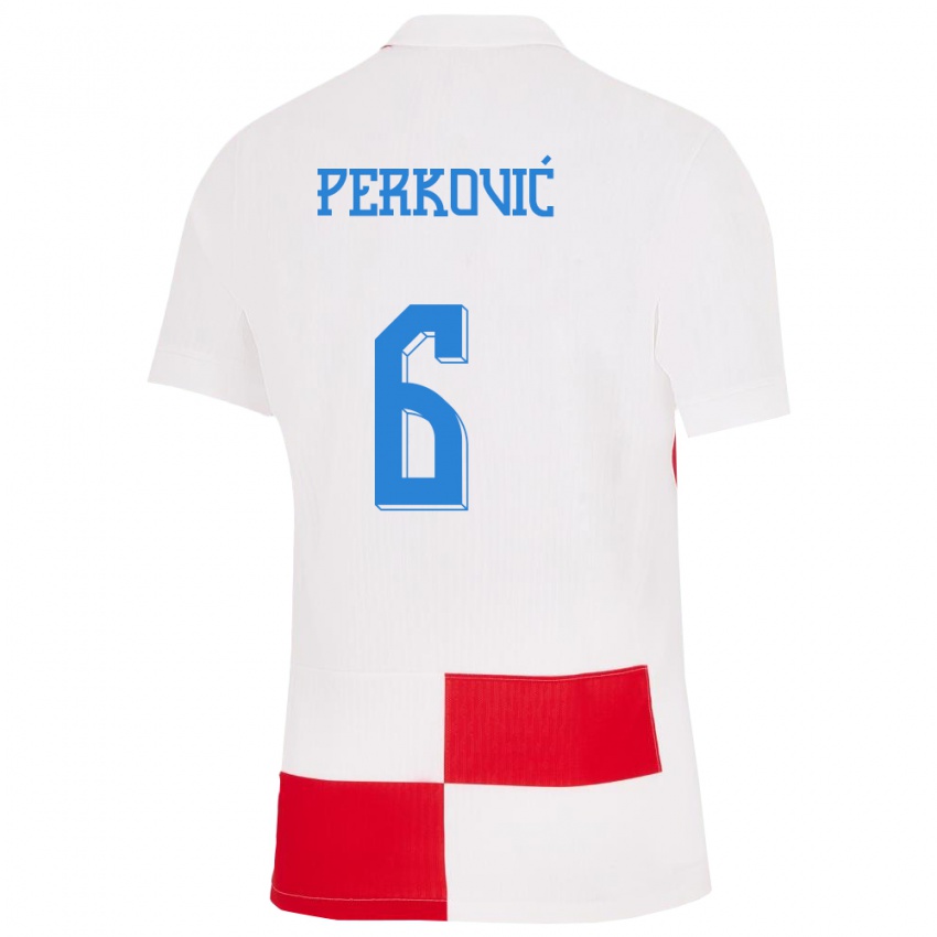 Kinderen Kroatië Mauro Perkovic #6 Wit Rood Thuisshirt Thuistenue 24-26 T-Shirt België