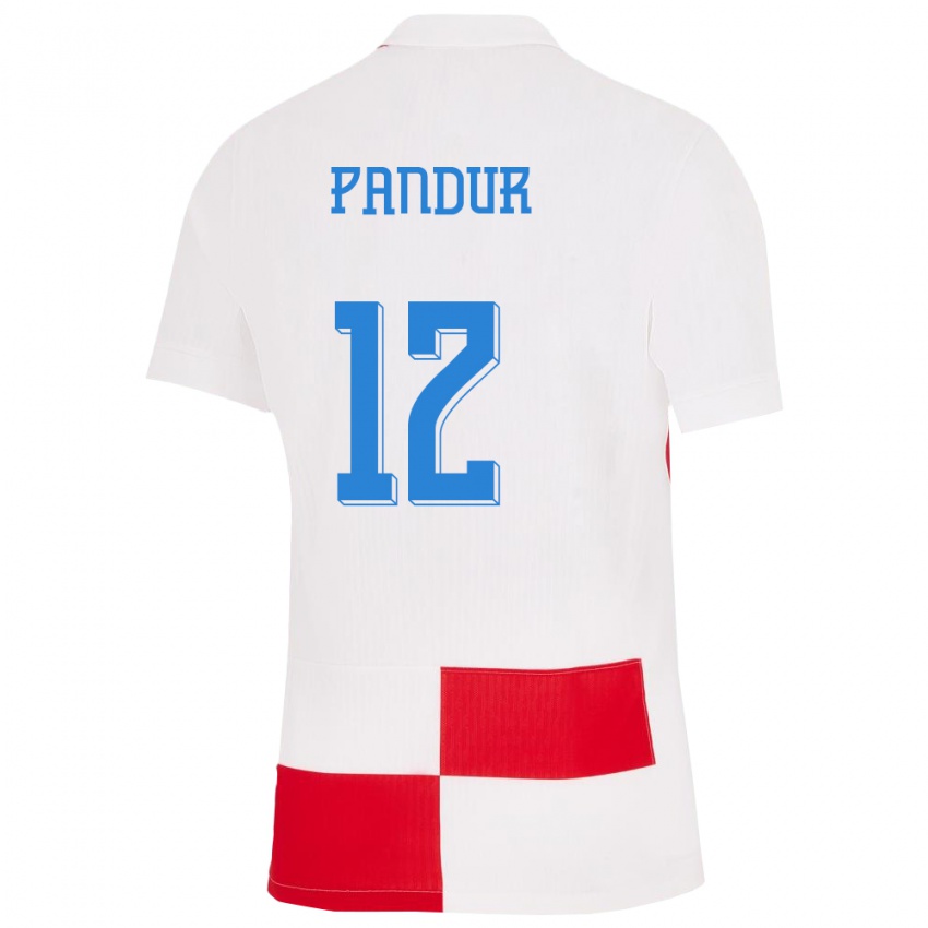 Kinderen Kroatië Ivor Pandur #12 Wit Rood Thuisshirt Thuistenue 24-26 T-Shirt België