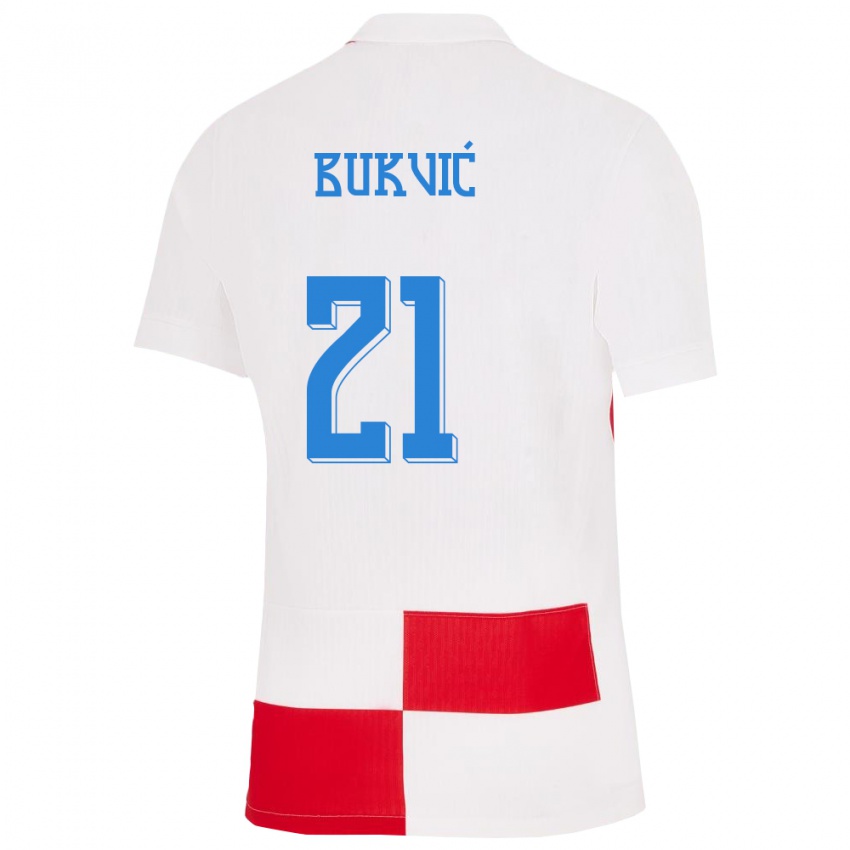 Kinderen Kroatië Domagoj Bukvic #21 Wit Rood Thuisshirt Thuistenue 24-26 T-Shirt België