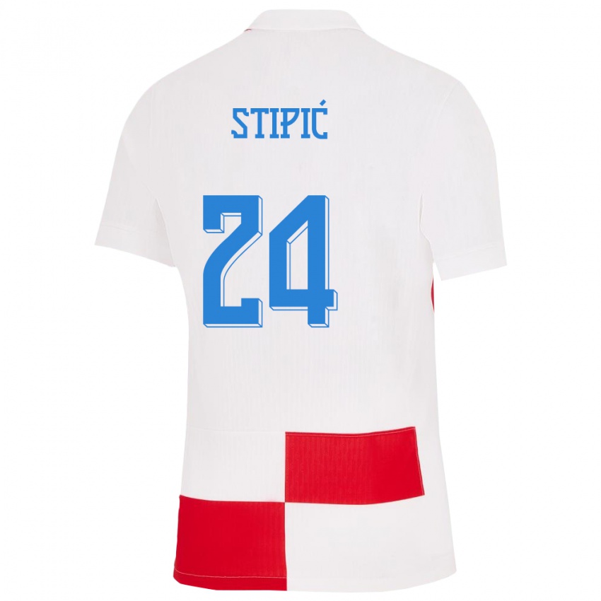 Kinderen Kroatië Mihael Stipic #24 Wit Rood Thuisshirt Thuistenue 24-26 T-Shirt België