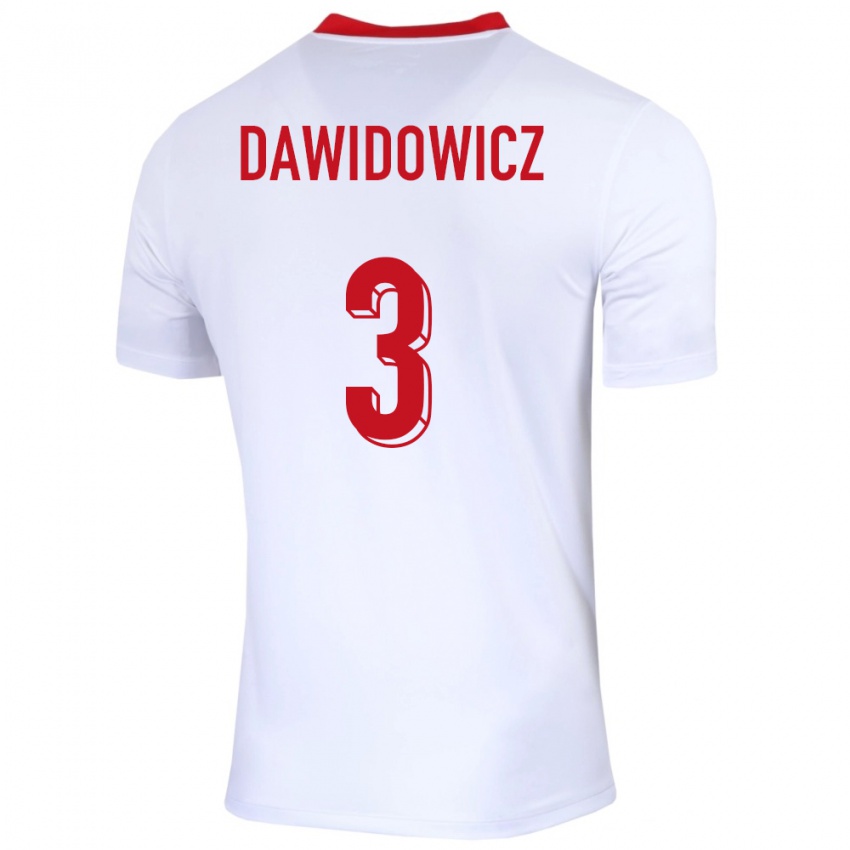Kinder Polen Pawel Dawidowicz #3 Weiß Heimtrikot Trikot 24-26 T-Shirt Belgien