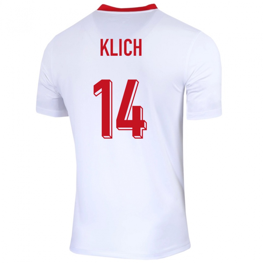 Kinder Polen Mateusz Klich #14 Weiß Heimtrikot Trikot 24-26 T-Shirt Belgien