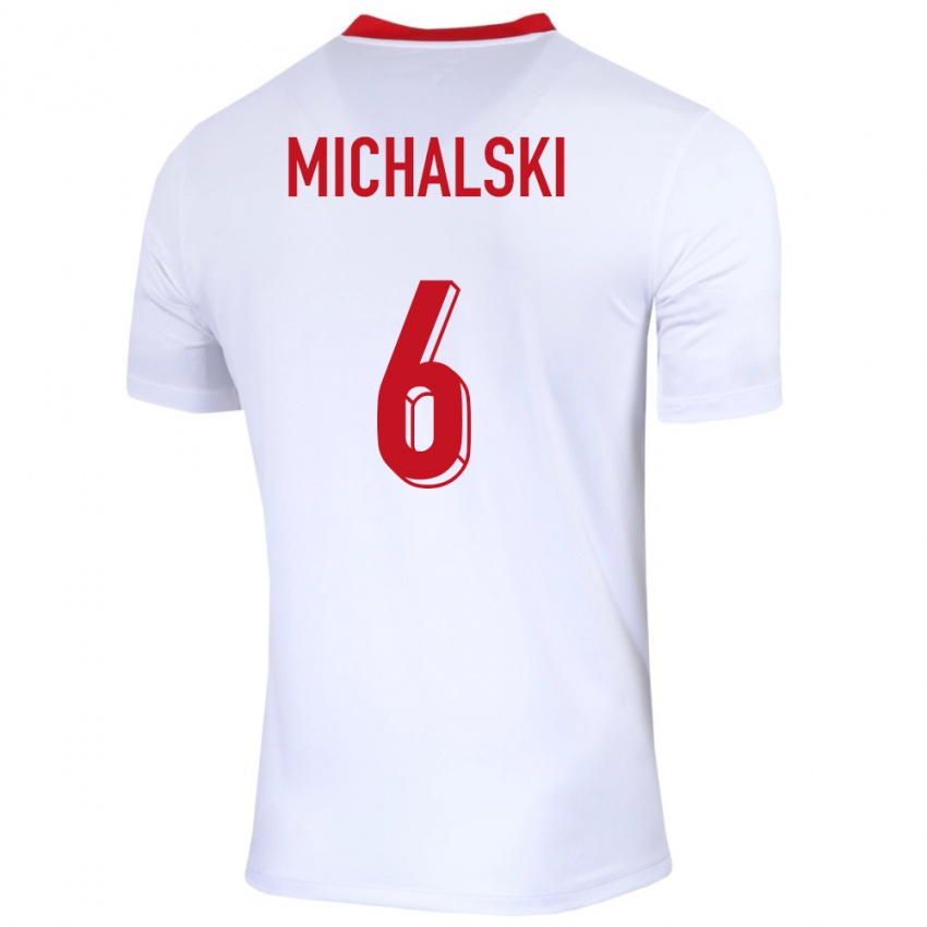 Enfant Maillot Pologne Szymon Michalski #6 Blanc Tenues Domicile 24-26 T-Shirt Belgique