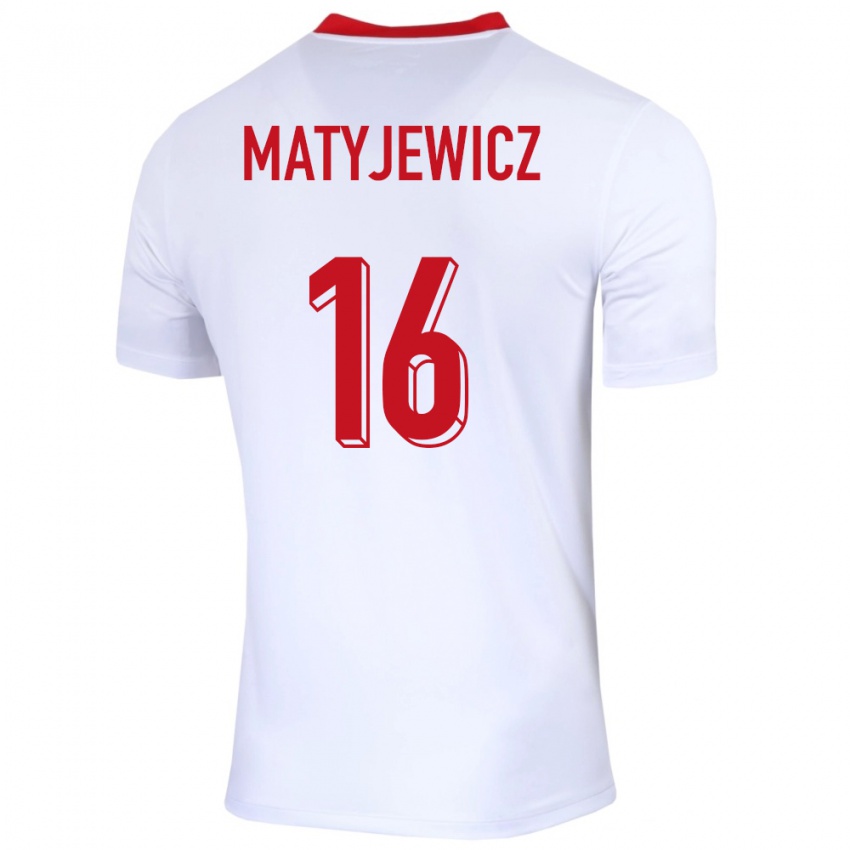 Kinder Polen Wiktor Matyjewicz #16 Weiß Heimtrikot Trikot 24-26 T-Shirt Belgien